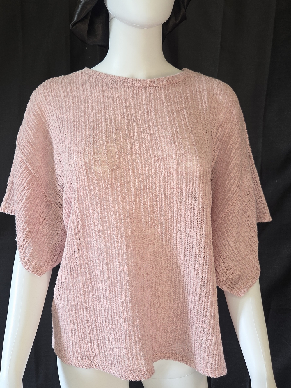 Light Pink Lightweight Oversized Boho Women's Knit Short-Sleeve Top